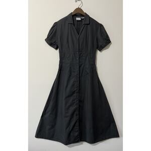 Vintage Styleworks Solid Black Maxi Shirt Dress Snap Button Witchcore Goth sz 6